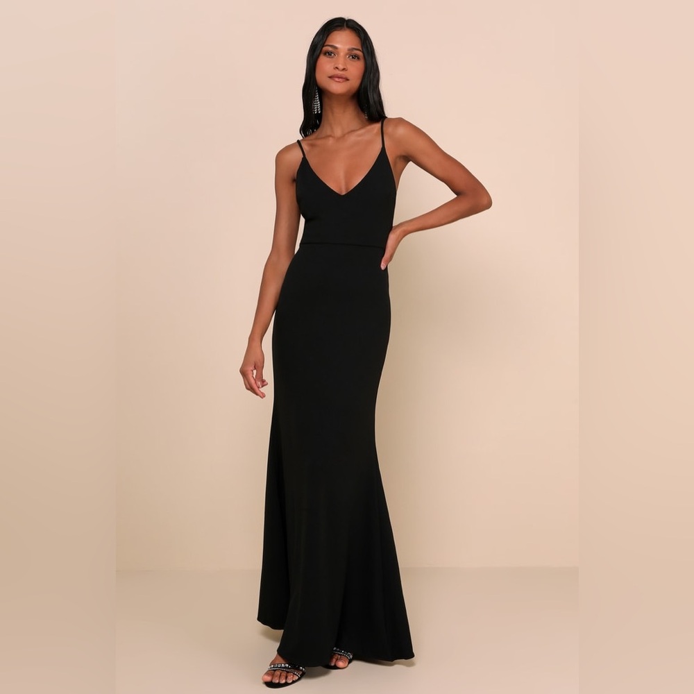 Lulu's Infinite Glory Black Tie Maxi Formal Dress Gown - Size Small